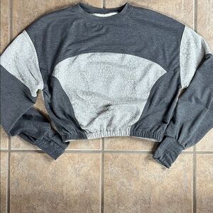 Gray and Leopard Print Cropped Sweatshirt - S/M